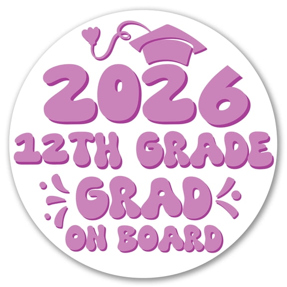 Magnet Me Up 12th Grade Grad Magnet - 5" Round Grad On Board Car Magnet-Wht/Pnk