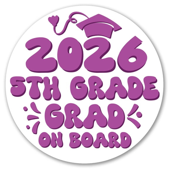 Magnet Me Up 5th Grade Grad Magnet- 5" Round, Car Magnet in Wht/Pnk - USA Made