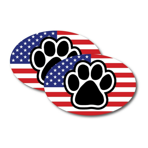 Magnet Me Up American Flag With Paw Print Oval Magnet Decal, 4x6 In, Vinyl Automotive Magnet, 2 PK