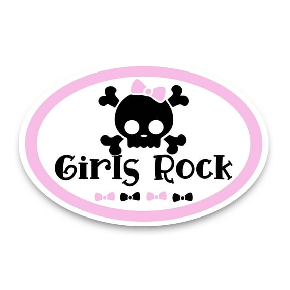 Magnet Me Up Girls Rock No. 2 Pink and Black Oval Magnet Decal, 4x6 In, Vinyl Automotive Magnet