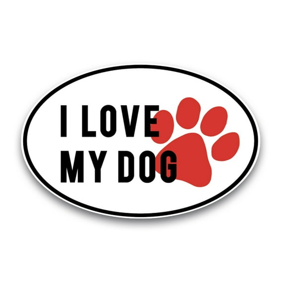 Magnet Me Up I Love My Dog Black and White with Red Paw Print Oval Magnet Decal, 4x6 In, Vinyl Automotive Magnet
