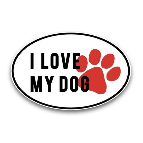 Magnet Me Up I Love My Dog Black and White with Red Paw Print Oval Magnet Decal, 4x6 In, Vinyl Automotive Magnet