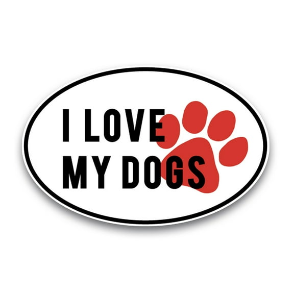 Magnet Me Up I Love My Dogs Black and White with Red Paw Print Oval Magnet Decal, 4x6 In, Vinyl Automotive Magnet