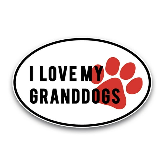 Magnet Me Up I Love My GrandDogs Black and White with Red Paw Print Oval Magnet Decal, 4x6 In, Vinyl Automotive Magnet