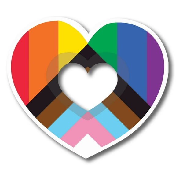 Magnet Me Up LGBTQA LGBTQ Progress Pride Heart Rainbow Flag Magnet Decal, 4.5x5 Inch, Support Gay Pride and Equality, Love Conquers All