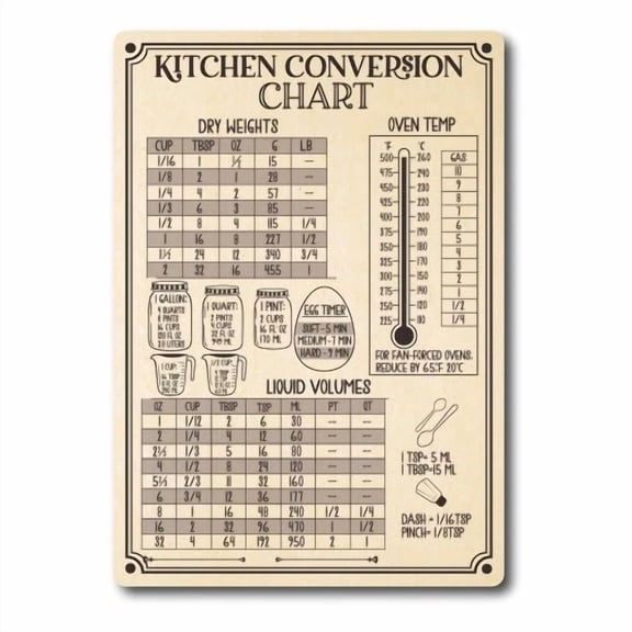 Magnet Me Up Large Rustic Kitchen Conversion Chart, 5X7.5 Magnet Decal, Cute