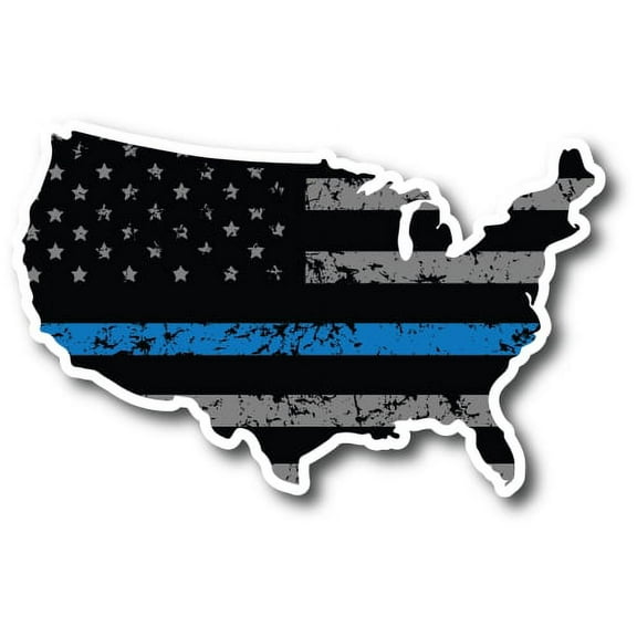 Magnet Me Up Patriotic Distressed Thin Blue Line American Flag In The Shape Of The United States Magnet Decal, 4x6 In, Vinyl Automotive Magnet