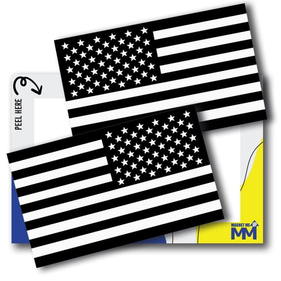 Magnet Me Up Reversed B&W American Flag Decal Sticker, 3x5", 2-Pack – USA Made