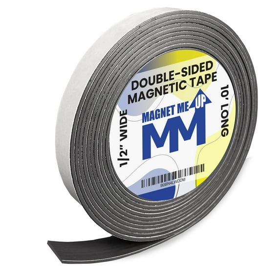 Magnet Me Up Self Adhesive Flexible Magnetic Tape, 1/2 inch Wide, 1/6 inch Thick, 10 ft Long, Vinyl Magnetic Adhesive Roll