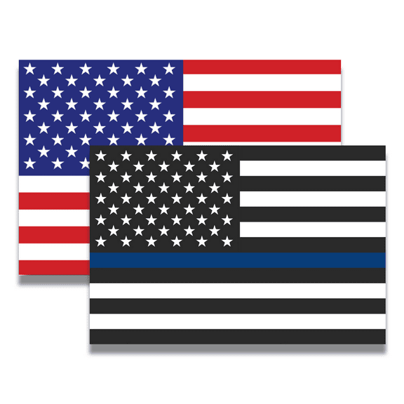 Magnet Me Up Thin Blue Line American Flag and American Flag Vinyl Magnet Decal, 4x6 In, Red, White, Blue, 2PK