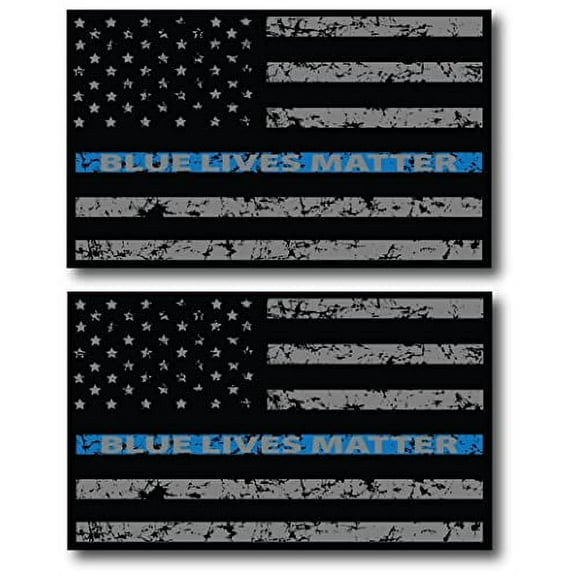 Magnet Me Up Thin Blue Line Distressed Blue Lives Matter American Flag Vinyl Magnet, 3x5 in, 2 Pk