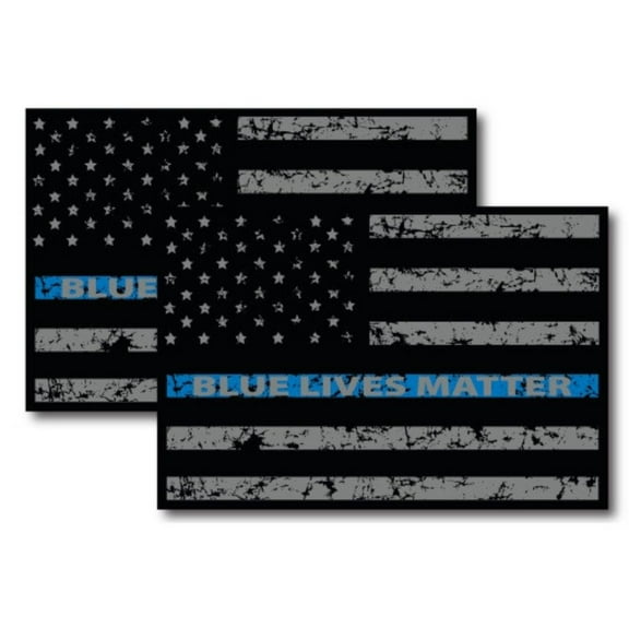 Magnet Me Up Thin Blue Line Distressed Blue Lives Matter American Flag Vinyl Magnet Decal, 4x6 In, Blue, Black, Grey, 2PK