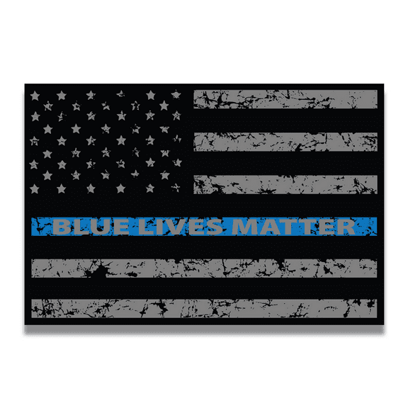 Magnet Me Up Thin Blue Line Distressed Blue Lives Matter American Flag Vinyl Magnet Decal, 4x6 In, Blue, Black, Grey