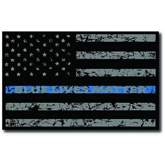 Magnet Me Up Thin Blue Line Distressed Blue Lives Matter American Flag Vinyl Magnet Decal, 5x8 In