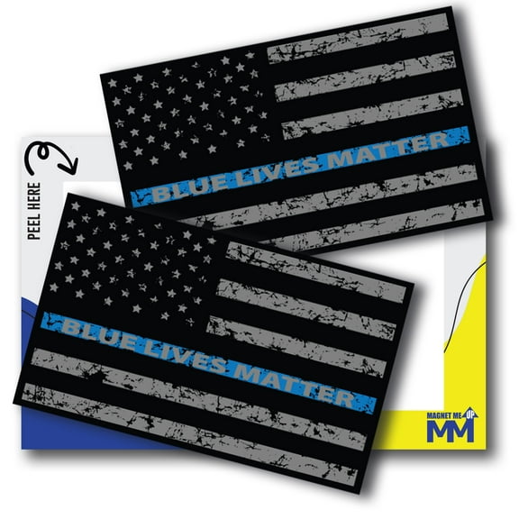 Magnet Me Up Thin Blue Line Flag Decal Sticker, 3x5", 2-Pack Made in USA