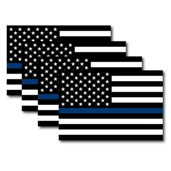 Magnet Me Up Thin Blue Line Vinyl Magnet Decal, 4x6 in, Black and Blue, 4PK