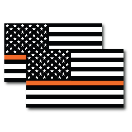 Magnet Me Up Thin Orange Line American Flag Vinyl Magnet, 3x5 in, Black, Orange & White 2Pk