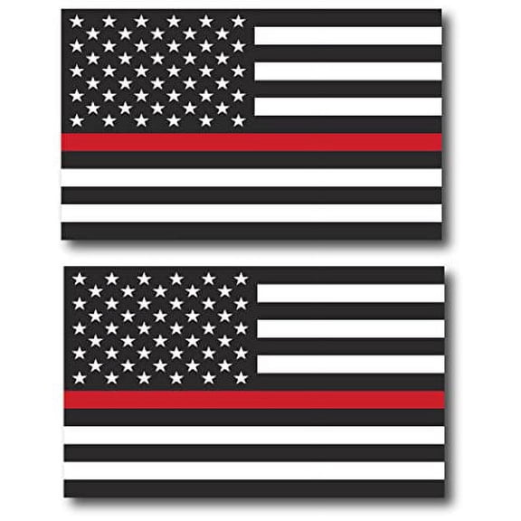 Magnet Me Up Thin Red Line Vinyl Automotive Magnet, 3x5 in, Red, White, Black, 2Pk