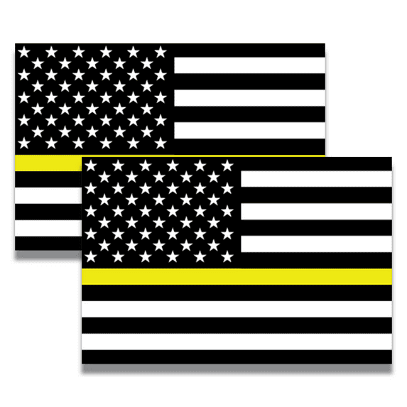 Magnet Me Up Thin Yellow Line American Flag Vinyl Automotive Magnet Decal, 4x6 In, 2 Pk, Black, Yellow, White