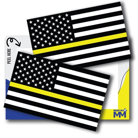 Magnet Me Up Yellow Line American Flag Decal Sticker, 3x5 " Blk/Ylw/Wht-USA Made