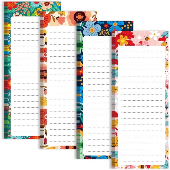 Magnet Notepads for Refrigerator, Magnetic To Do List Notepad for Grocery List, Magnetic Memo List Pad for Shopping List, Magnetic Memo pad, 48 Sheets per Pad - 3.5 x 9 Inch, Set of 4