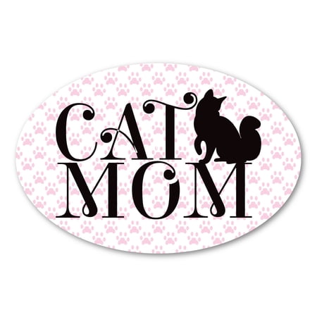 Magnet, Oval Magnet, Cat Mom, Cat Silhouette, Pink Paws, 6" x 4"