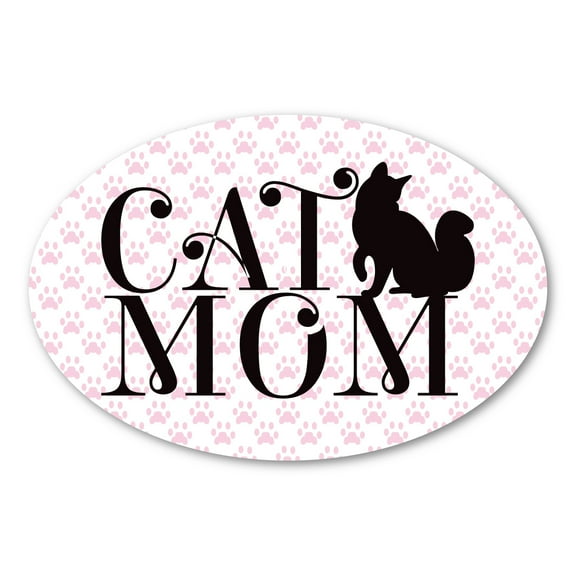 Magnet, Oval Magnet, Cat Mom, Cat Silhouette, Pink Paws, 6" x 4"