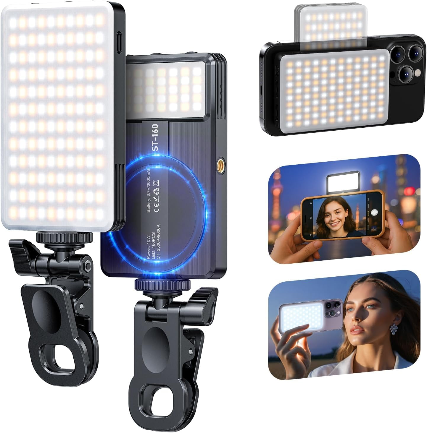 Magnet Phone Light, 160 LED Dual Side Selfie Light Compatible with ...