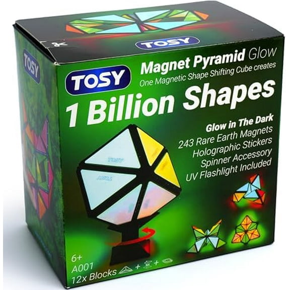 Magnet Pyramid Stone - 1 Cube Transforms into 1 Billion Shapes, 14 pcs (12 Puzzle pcs and 2 Accessories), 243 Rare Earth Magnets, Holographic Design Magnet Tiles Creative Puzzle STEM/STEAM Toy