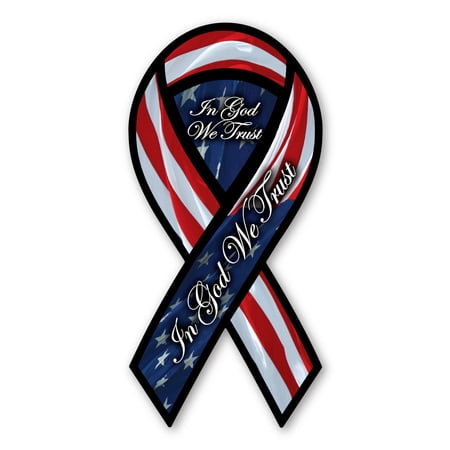 Magnet, Ribbon Shaped Magnet, In God We Trust, United States Flag, 3.75" x 8"