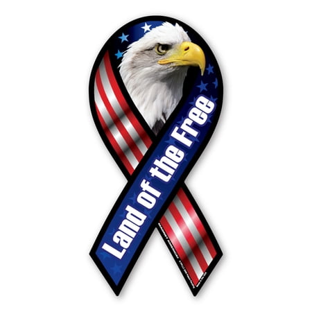 Magnet, Ribbon Shaped Magnet, Land of the Free, United States Flag, Eagle, 3.75" x 8"