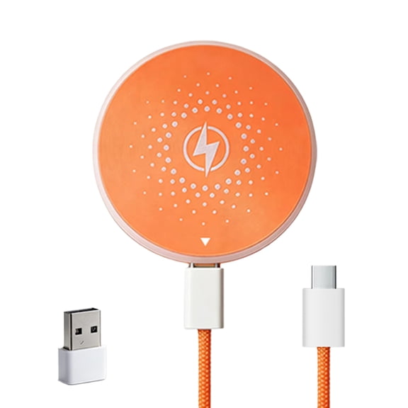 Magnet Wireless Charger, 15W Fast Magnet Charging Pad for iPhone 12-17, AirPo 2/3/Pro, Strong Magnet Phone Charger with Braided Cable, Multi Safety ProtectionOrange