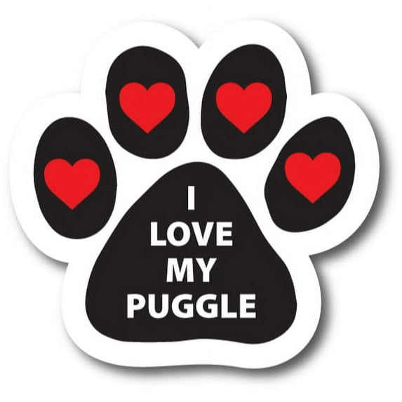 Magnet me Up I Love My Puggle Pawprint Magnet Decal, Vinyl Automotive Magnet