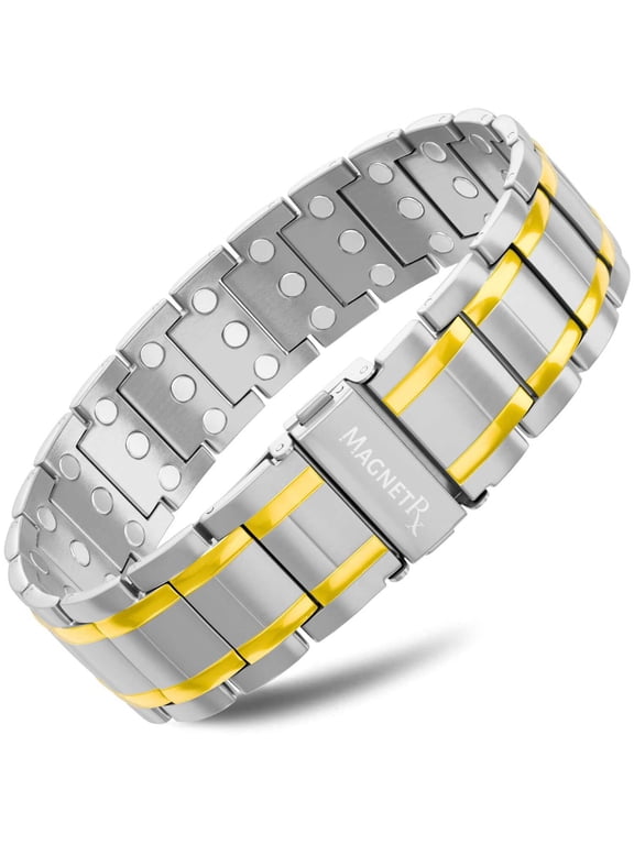 ® Titanium Bracelet – Bracelets for Men – Premium Fold-Over Clasp & Adjustable Length with Sizing Tool (Silver & Gold)