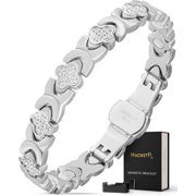 MagnetRX  Magnetic Bracelet for Women   Four Leaf Clover Bracelet with Crystal Accents, Adjustable Length with Sizing Tool, Silver