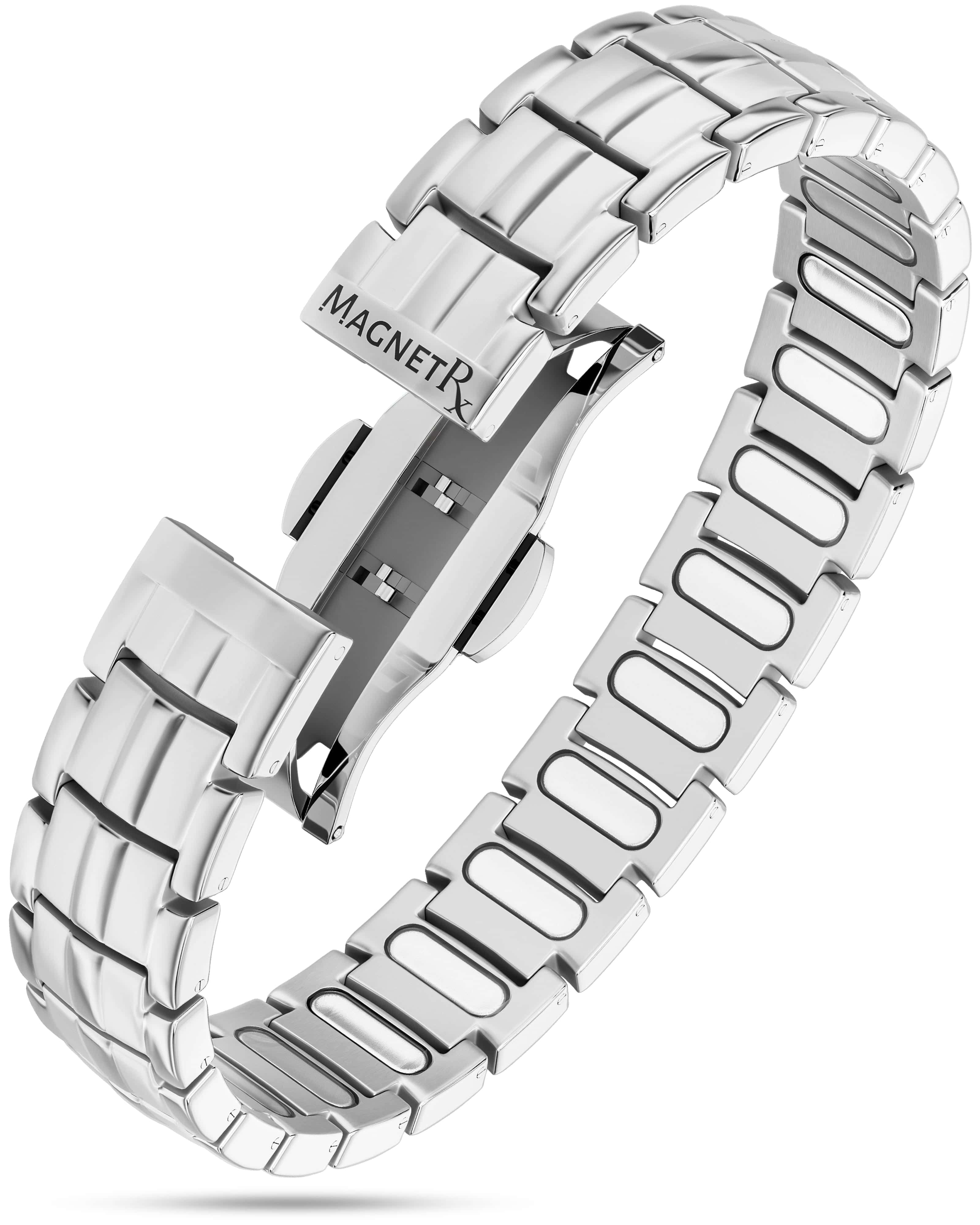 MagnetRX® Magnetic Bracelets for Men - EllipseMAX 5X Strength 5,000 Gauss Magnets - Premium Titanium Mens Magnetic Bracelet & Adjustable Length (Silver)