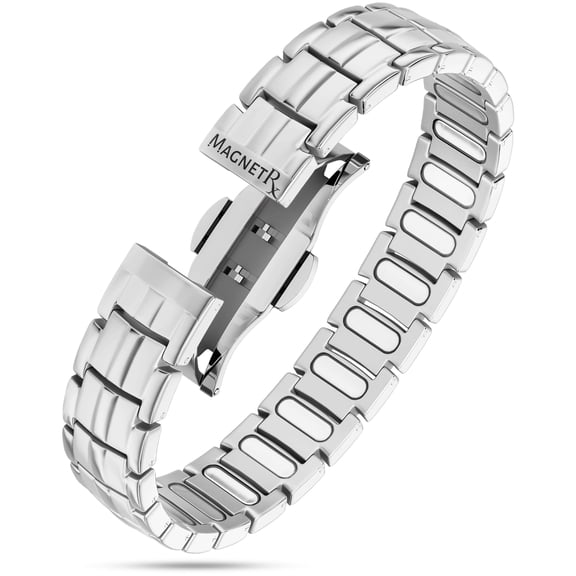 MagnetRX Magnetic Bracelets for Men - EllipseMAX 5X Strength 5,000 Gauss Magnets - Premium Titanium Mens Magnetic Bracelet & Adjustable Length (Silver)