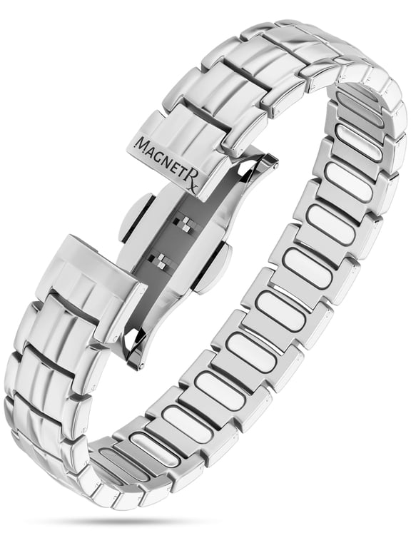Magnetic Bracelets for Men - EllipseMAX 5X Strength 5,000 Gauss Magnets - Premium Titanium Mens Magnetic Bracelet & Adjustable Length (Silver)
