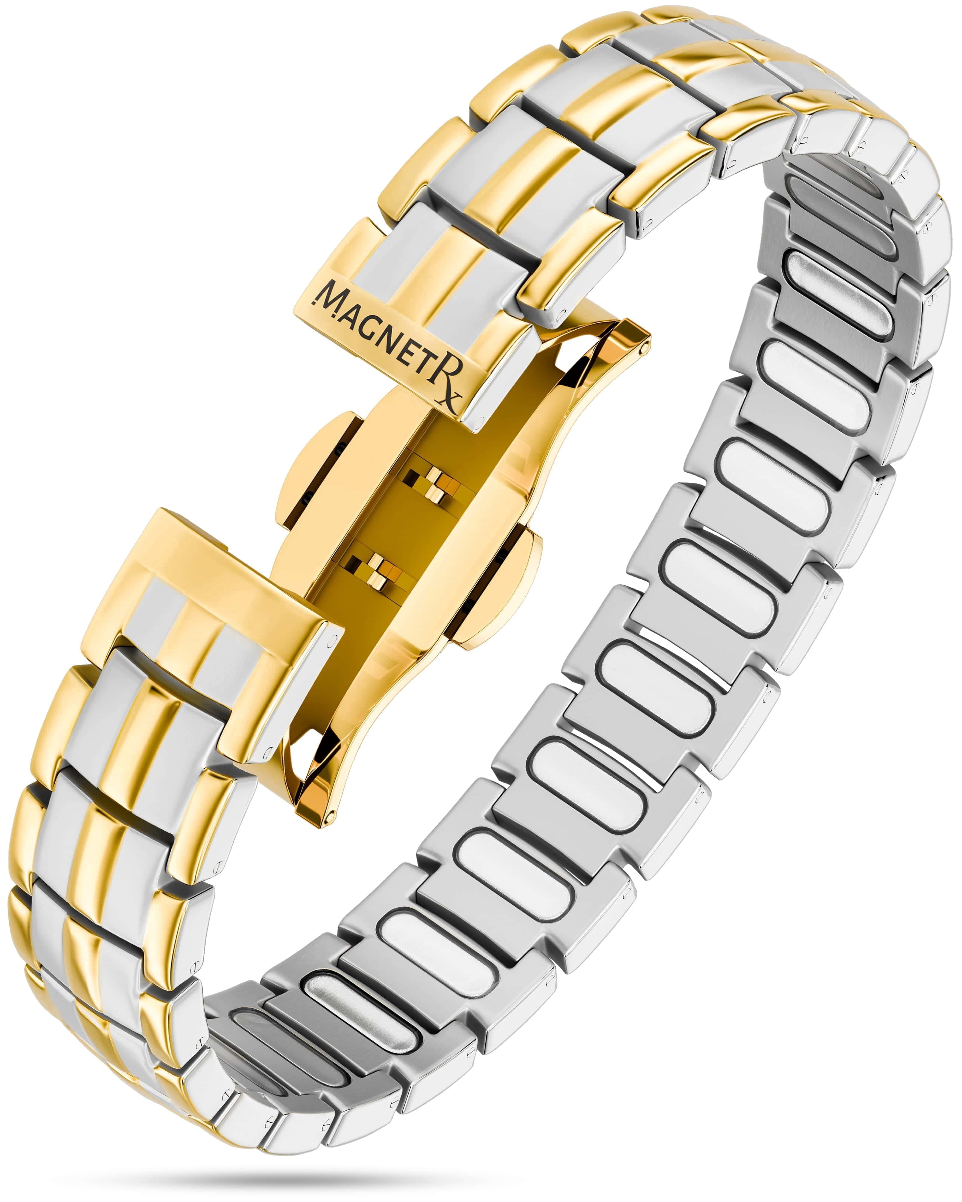 MagnetRX Bracelets for Men — EllipseMAX Designed in USA & Patent Pending — Premium Titanium Mens Bracelet & Adjustable Length (Silver/Gold)