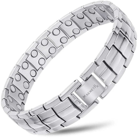 MagnetRX Ultra Strength Magnetic Bracelet - Magnetic Bracelets for Men - Adjustable Length with Sizing Tool (Silver)