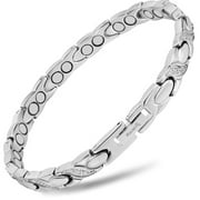MagnetRX  Ultra Strength Magnetic Bracelets for Women   Double Magnet Stainless Steel Crystal Bracelet for Women   Adjustable Bracelet Length with Sizing Tool Silver