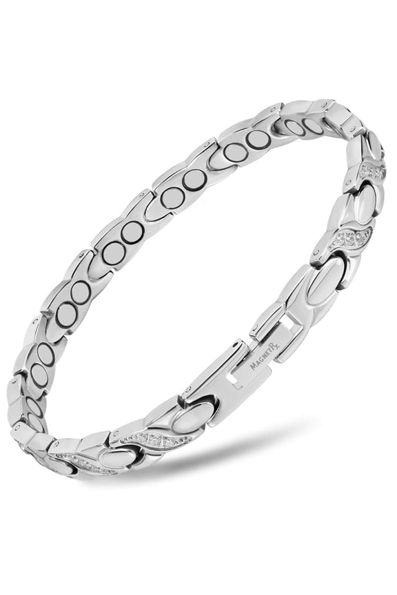 ® Ultra Strength Magnetic Bracelets for Women – Double Magnet Stainless Steel Crystal Bracelet for Women – Adjustable Bracelet Length with Sizing Tool (Silver)