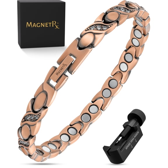 MagnetRX Copper Bracelet for Women Adjustable Pure Copper Bracelet with Crystal XO Design, Sizing Tool Included