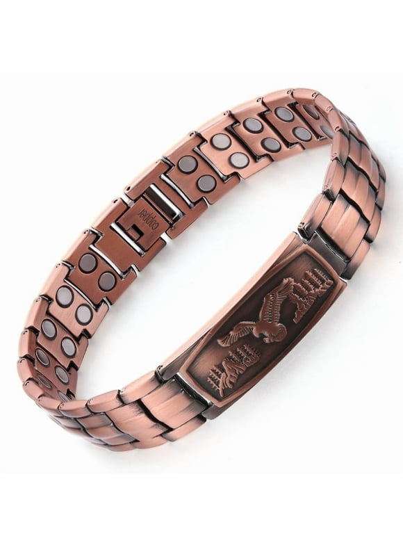 8.66'' Copper Magnetic Bracelet for Men, Embossed Eagle, New Design, Adjustable Jewelry Gift