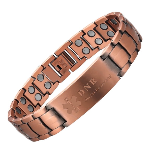 Magnetia 8.66'' Pure Copper Medical Alert Bracelets for Men, Health Magnetic ID Bracelets, Gift for Dad, Husband , Pre-Engraved DNR(Do Not Resuscitate)