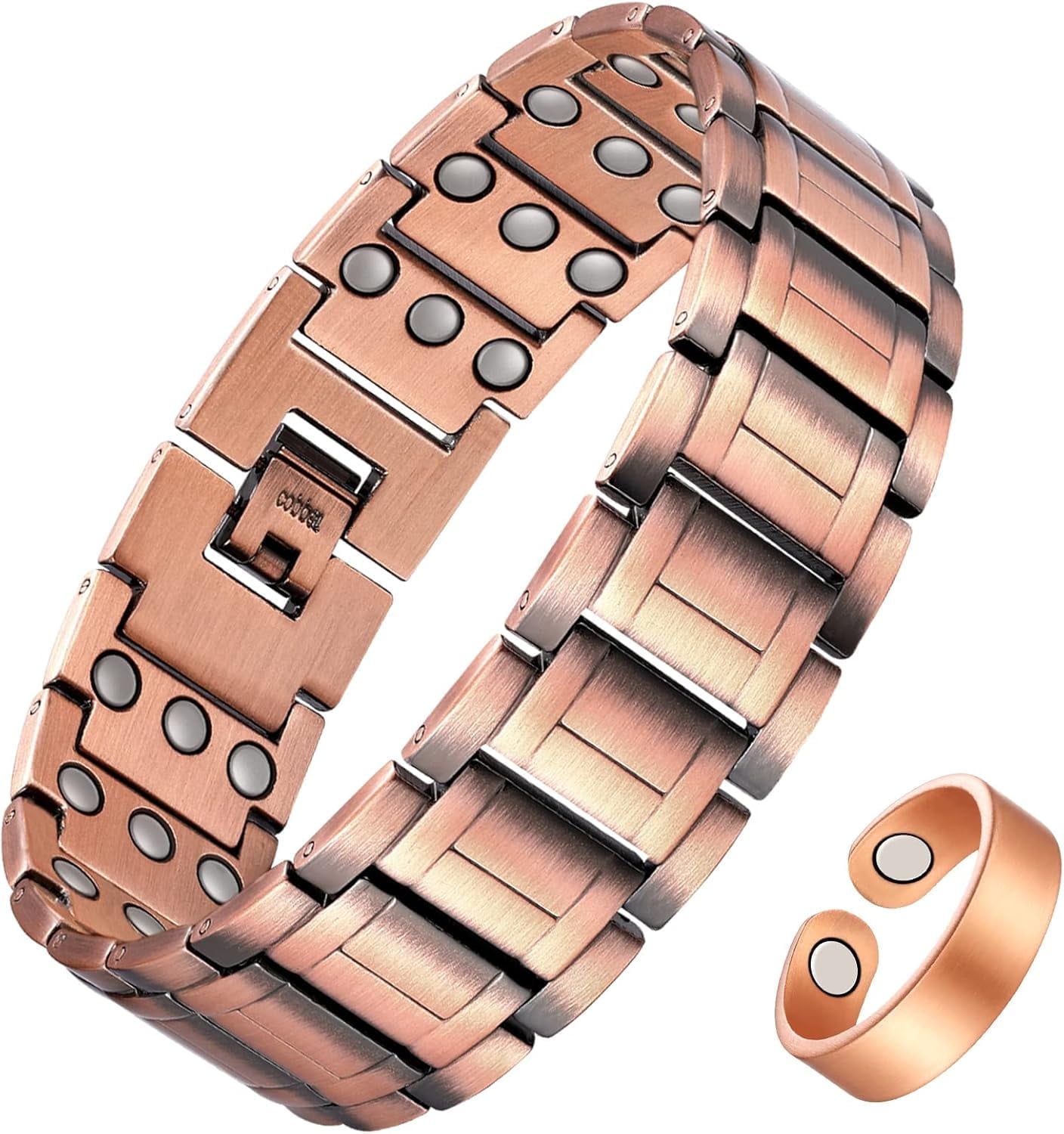 Wollet 99.9% Pure Copper Magnetic Bracelet Set , Valentine's Day Jewelry Gifts for Men 8.66in（22cm）