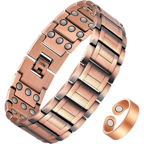 Wollet 99.9% Pure Copper Magnetic Bracelet Set , Valentine's Day Jewelry Gifts for Men 8.66in（22cm）