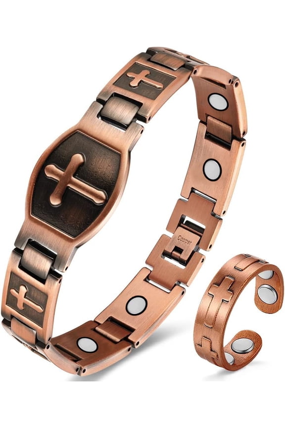 99.9% Pure Copper Magnetic Bracelet Set , Valentine's Day Jewelry Gifts for Men 8.66in22cm