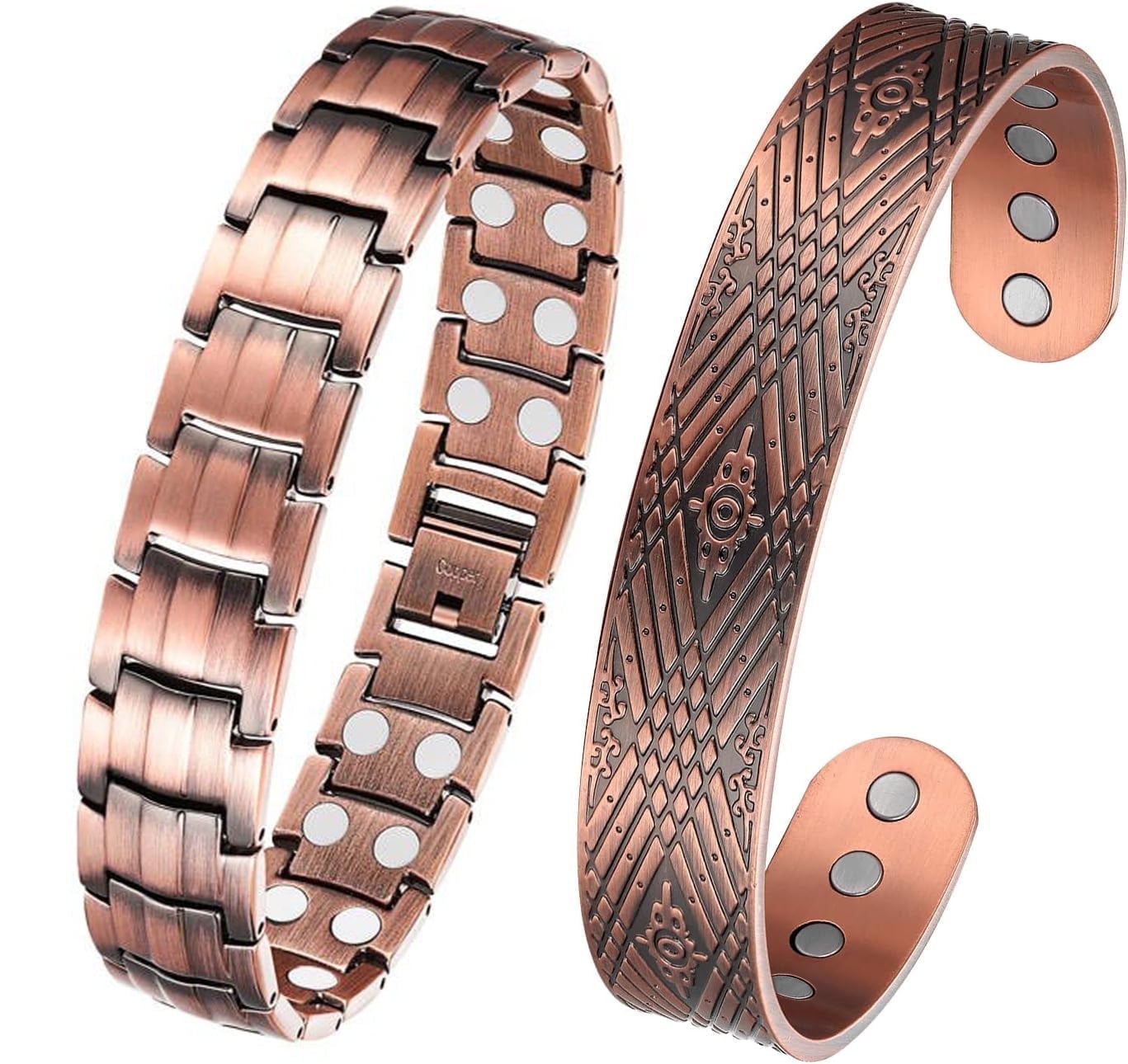 Wollet Copper Bracelet for Men, 99.9% Pure Copper Magnetic Bangle,Set of 2