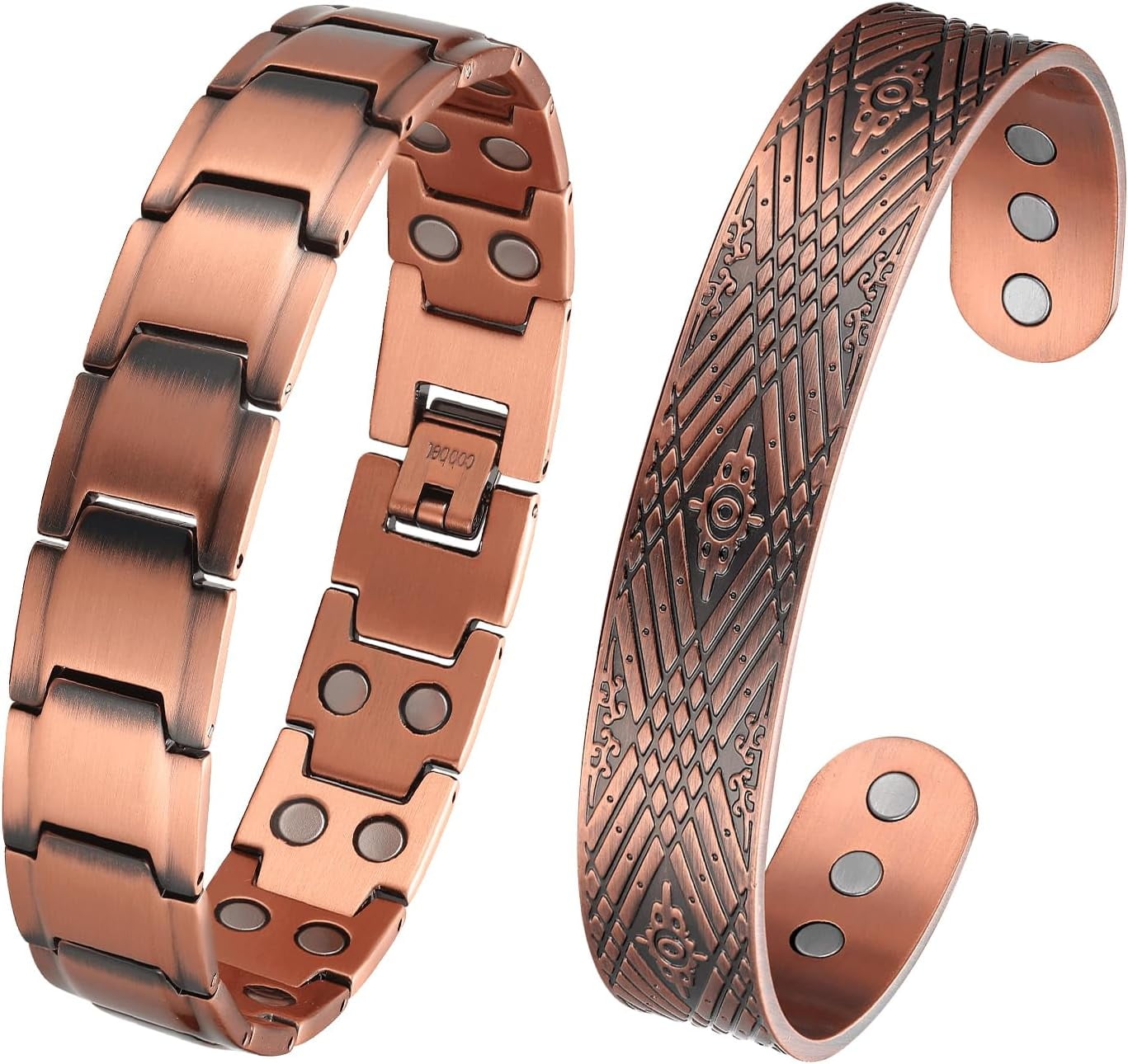 Magnetia Copper Bracelet for Men, 99.9% Pure Copper Magnetic Bangle,Set of 2
